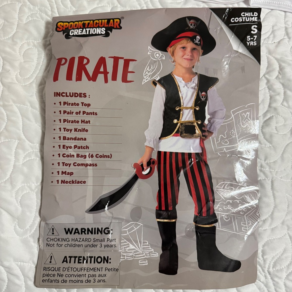 Spooktacular Creations Pirate Costume Kids Small 5-7 Black Red Excellent Set